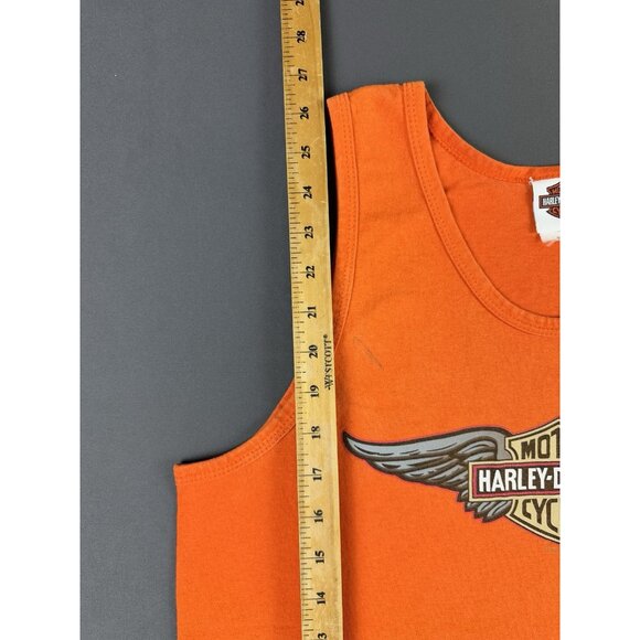 Rare Vintage Y2K Harley Davidson Ft. Myers Florida Art Orange Tank Top USA Made - Picture 10 of 10